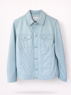 D&Co Genuine Leather  Blue Pastel Moto Jacket Button Front  Size M
